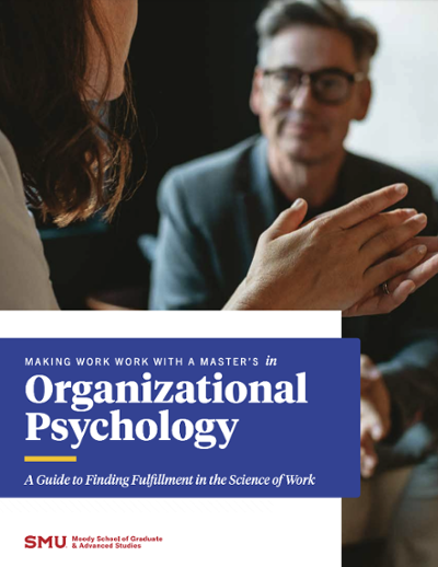 Cover of a guide titled "Making Work Work with a Master's in Organizational Psychology".