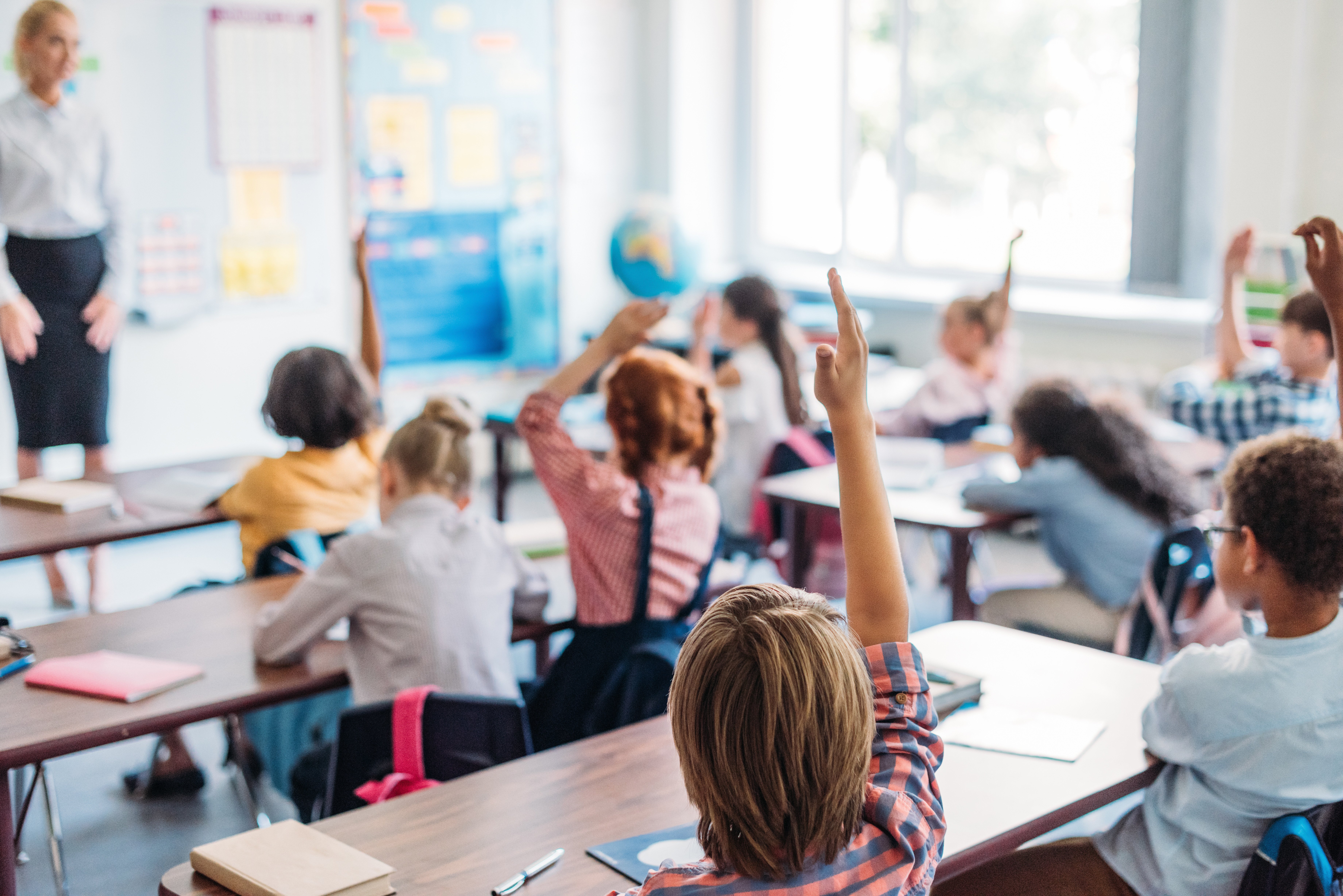 kids during lesson in classroom, diversity, back to school