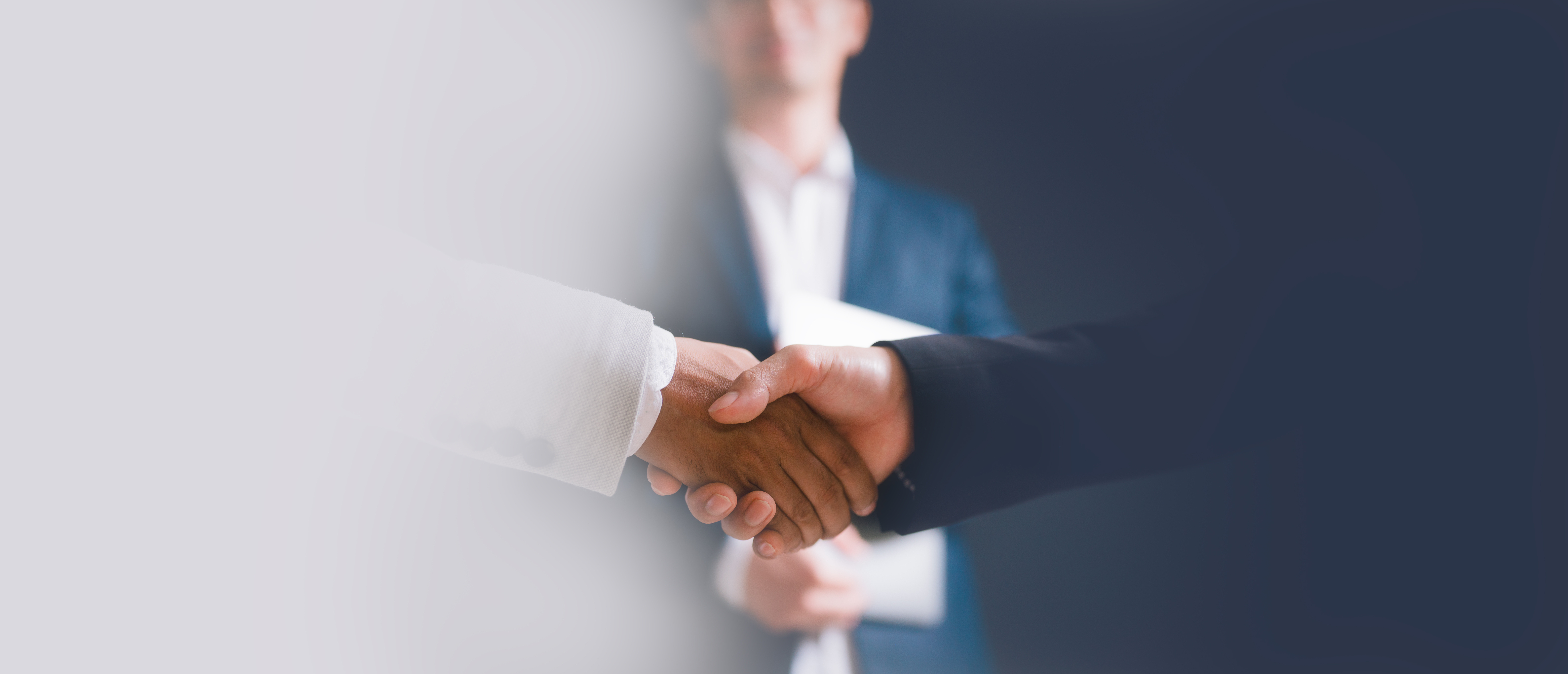 Business people shaking hands with partner to greeting or dealing business, conflict dealing and resolution between the differences concept